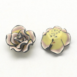 Handmade Polymer Clay 3D Flower Beads, Rosy Brown, 20x9mm, Hole: 2mm