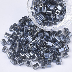 6/0 Perlas de semillas de vidrio, brillo de colores transparentes, agujero cuadrado, cubo, gris pizarra, 6/0, 3~5x3~4x3~4mm, agujero: 1.2~1.4 mm, aproximamente 4500 unidades / bolsa