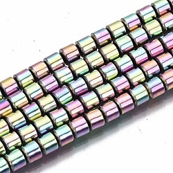 Electroplate Non-magnetic Synthetic Hematite Beads Strands, Column, Plum, 3.5x3mm, Hole: 1mm, about 127~128pcs/strand, 15.75 inch~15.94 inch(40cm~40.5cm)