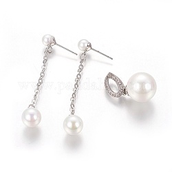 Set di ciondoli in ottone e orecchini pendenti, con le coperture di perle e zirconi, tondo, bianco, orecchini:50~50.5mm, ago :0.8mm, pendenti: 16x12 mm, Foro: 3.5x9.5 mm