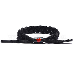 Bracelets tressés en cordon de polyester réglable, avec les accessoires en alliage, noir, 6-3/4 pouce (17 cm)