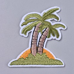 Computerized Embroidery Cloth Iron On/Sew On Patches, Costume Accessories, Coconut Tree, Yellow Green, 61x52x1mm