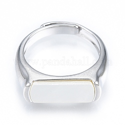 Rechteckiger verstellbarer Ring aus natürlicher Muschel, Siegelring aus Messing für Damen, Nickelfrei, Echt platiniert, uns Größe 6 (16.5mm)