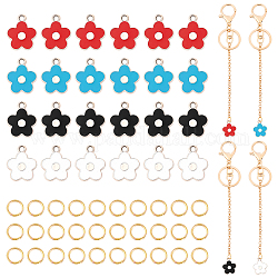 WADORN 24Pcs 4 Colors Flower CCB Plastic Enamel Pendants, with Alloy Split Key Rings and Iron Open Jump Rings, Mixed Color, 22x18x2.58mm, Hole: 2.5mm, 6pcs/color