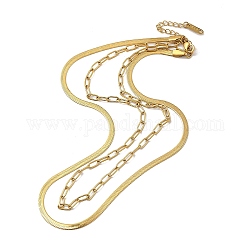 304 Doppelschicht-Halskette aus Edelstahl mit Büroklammer und Fischgrätenketten für Männer und Frauen, golden, 15.63 Zoll (39.7 cm)