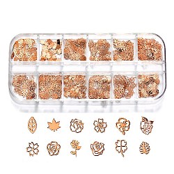 Alloy Cabochons, Alloy Computer Patch, Nail Art Decoration Accessories for Women, Flower & Leaf, Rose Gold, 4~6x2~2.5mm, about 400pcs/box