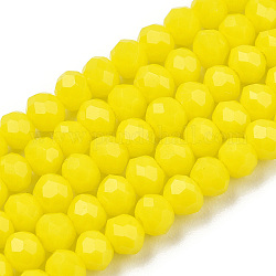 Chapelets de perles en verre opaque de couleur unie, facette, rondelle, jaune, 3x2mm, Trou: 0.8mm, Environ 165~169 pcs/chapelet, 15~16 pouce (38~40 cm)