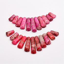 Fili di perle di diaspro imperiale naturale, pendenti a ventaglio graduati, perline focali, tinto, rosa caldo, 15~39x9~10x5~5.5mm, Foro: 1.5 mm, 11 pcs / Filo, 3.54 pollice