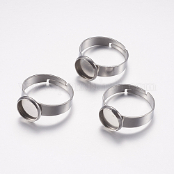 Componentes de anillos de dedo de 304 acero inoxidable ajustables, fornituras base de anillo almohadilla, plano y redondo, color acero inoxidable, Bandeja: 8 mm, 17mm