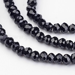 Electroplate Glass Bead Strands, Faceted, Rondelle, Black, 3x2mm, Hole: 1mm, about 196pcs/strand, 16 inch