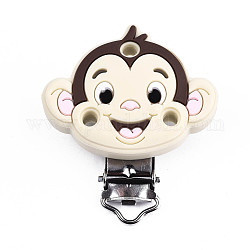 Food Grade Eco-Friendly Silicone Baby Pacifier Holder Clips, with 304 Stainless Steel Clips, Monkey, Stainless Steel Color, PapayaWhip, 52.5x47x21cm, Hole: 4x6mm