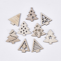 Christmas Theme Laser Cut Wood Shapes, Unfinished Wooden Embellishments, Wooden Cabochons, Christmas Tree, PapayaWhip, 25.5~27x21.5~26x2.5mm