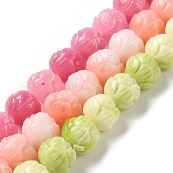 Carved Synthetic Coral Beads, Dyed, Flower, Mixed Color, 9.5~10x10.5~11mm, Hole: 1.5mm, about 36~37pcs/strand, 13.94~14.09''(35.4~35.8cm)