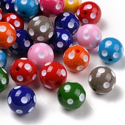 Perles en acrylique de bubblegum morceau, rond avec motif à pois, couleur mixte, 20x19mm, Trou: 2.5mm, convient pour strass de 5 mm