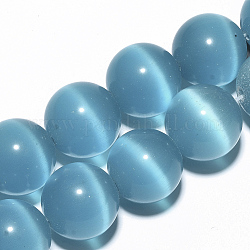 Chapelets de perles d'œil de chat, ronde, bleu ciel, 17.5x17~17.5mm, Trou: 1.5mm, Environ 21 pcs/chapelet, 13.98 pouce ~ 14.37 pouces