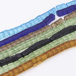 Glass Beads Strands, Cube, Mixed Color, about 4~5mm long, 4~5mm wide, 4~5mm thick, hole: 1mm, about 75~78pcs/strand, 13~14 inch