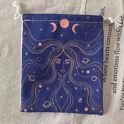 Sac de rangement pour cartes de tarot, tarot en tissu sacs à cordon, rectangle avec motif femme, bleu foncé, 18x13 cm