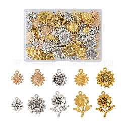Elecrelive 100Pcs 10 Style Alloy Pendants, Sunflower, Mixed Color, 14.5~27x12~19x2~3.5mm, Hole: 1.4~2mm, 10pcs/style
