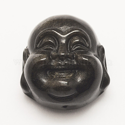 Pendentifs en obsidienne dorée naturelle, tête de bouddha, 20x19x12.5mm, Trou: 1.5mm