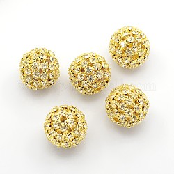 Brass Rhinestone Beads, Round, Nickel Free, Golden, about 20mm in diameter, hole: 2.5mm
