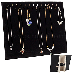 28 Golden Hooks Velvet Necklace Display Board, Rectangle Jewelry Display Organizer Holder for Necklace Storage, Black, 37.4x30.4x0.6cm