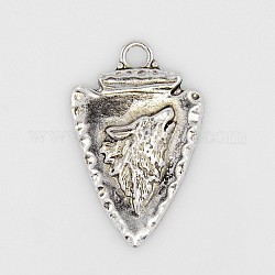 2PCS Antique Silver Shield with Heart Tibetan Style Alloy Pendants, Lead Free & Cadmium Free, 44x28x3mm, Hole: 5mm