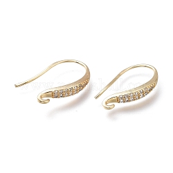 Brass Micro Pave Clear Cubic Zirconia Earring Hooks, with Horizontal Loop, Long-Lasting Plated
, Real 14K Gold Plated, 18.5mm, Hole: 1.5mm, 21 Gauge, Pin: 0.7mm