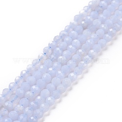 Natürlichen blauen Spitze Achat Perlen Stränge, facettiert, Runde, 3.5~4 mm, Bohrung: 0.6 mm, ca. 109~110 Stk. / Strang, 15.28'' (38.8~39.2 cm)