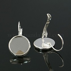 Brass Leverback Earring Findings, Nickel Free, Lead Free and Cadmium Free, Flat Round, Silver, 25x14mm, Tray: 12mm