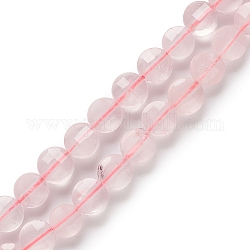 Natural Rose Quartz Beads Strands, Faceted, Flat Round, 6~7x6~6.5x3.5~4mm, Hole: 0.8mm, about 64pcs/strand, 15.51''(39.4cm)