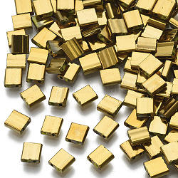 電気めっきガラスシードビーズ  2穴  長方形  黄金メッキ  5x4.5~5.5x2~2.5mm  穴：0.5~0.8mm