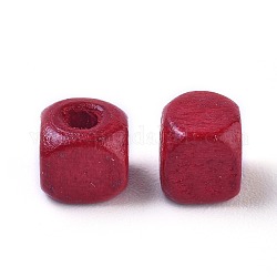 Dyed Natural Wood Beads, Cube, Nice for Children's Day Necklace Making, Lead Free, Red, 5mm, Hole: 1.5mm, about 18600pcs/1000g