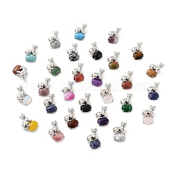 Natural & Synthetic Gemstone Tiger-Shaped Brass Pendants, Cadmium Free & Lead Free, Platinum, 32x20.5x8.5mm, Hole: 6x7mm