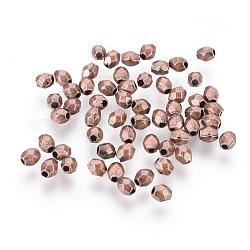 Tibetan Style Alloy Spacer Beads, Faceted, Oval, Red Copper, Lead Free & Cadmium Free & Nickel Free, 3.5x3.5mm, Hole: 1mm