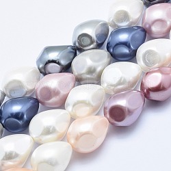 Electroplate Shell Pearl Beads Strands, Faceted, Teardrop, Mixed Color, 18x13mm, Hole: 1mm, about 11pcs/Strand, 7.87 inch(20cm)