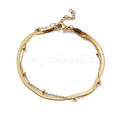Placage sous vide 304 bracelet multi-rangs en acier inoxydable, chaînes satellites et chevrons bracelet 2 couche pour femme, or, 7-1/2 pouce (19 cm)