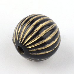 Perline placcatura acrilici rotondi, metallo dorato allacciati, nero, 9.5x10mm, Foro: 2 mm