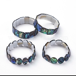 Bracelets extensibles en coquille d'ormeau naturel / coquille de paua, bracelets de perles, formes mixtes, 2 pouce ~ 2-1/4 pouces (5.2~5.6 cm)