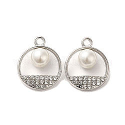 Lega con pendenti in strass, con abs imitazione perla, rotondo e piatto, platino, 22x18x9mm, Foro: 2.2 mm