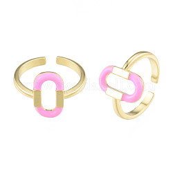 Овальное открытое кольцо-манжета с розовой эмалью, украшения из латуни для женщин, без кадмия, без никеля и без свинца, золотые, размер США 7 1/4 (17.5 мм)