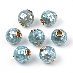 Shell perle bianche naturali, con accessori di ottone, tondo, tinto, turchese pallido, 10.5~11x10mm, Foro: 2 mm