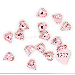 Стеклянные стразы кабошоны, ногтей декоративные аксессуары, сердце, розовые, 9x8x4 мм