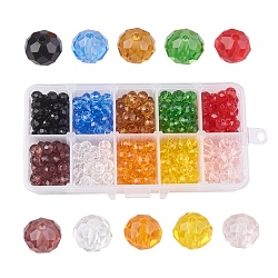 10 Farben handgemachte Glasperlen, facettiert, Rondell, Mischfarbe, 7~8x6 mm, Bohrung: 1 mm, über 40pcs / Fach, ca. 400 Stk. / Kasten
