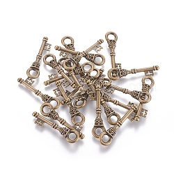 Pendente in lega stile tibetano,  piombo e cadmio libero, bronzo antico, ciondoli di skeleton key, 36x9x6mm, Foro: 5 mm
