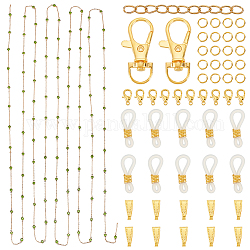 OLYCRAFT DIY Chain Bracelet Necklace Eyeglass Chains Making Kit, Including Glass Flat Round Link Chains, Alloy Clasps, Iron Jump Rings & End Chains, Brass Snap on Bails, Eyeglass Holders, Golden, Chain: 13x7x3mm, 5m/set