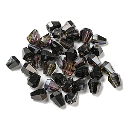 Perline di vetro palccato, sfaccettato, cono, nero, 6x5x5.5mm, Foro: 1.4 mm, 100pcs/scatola