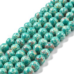Brins de perles de jaspe impérial synthétiques, teinte, ronde, vert de mer clair, 8mm, Trou: 1.2~1.4mm, Environ 48 pcs/chapelet, 14.96'' (38 cm)