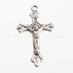 Tibetan Style Alloy Pendants, For Easter, Crucifix Cross, Cadmium Free & Lead Free, Antique Silver, 32x18x2mm, Hole: 1.5mm
