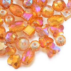 Perles en verre transparentes, couleur ab , facette, formes mixtes, orange, 7~10x7~10x5~9.5mm, Trou: 1~1.5mm