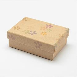 Boîte à bijoux kraft, avec une éponge noire, Pour pendentif, rectangle, motif de fleur, navajo blanc, 9x6.3x3.2 cm